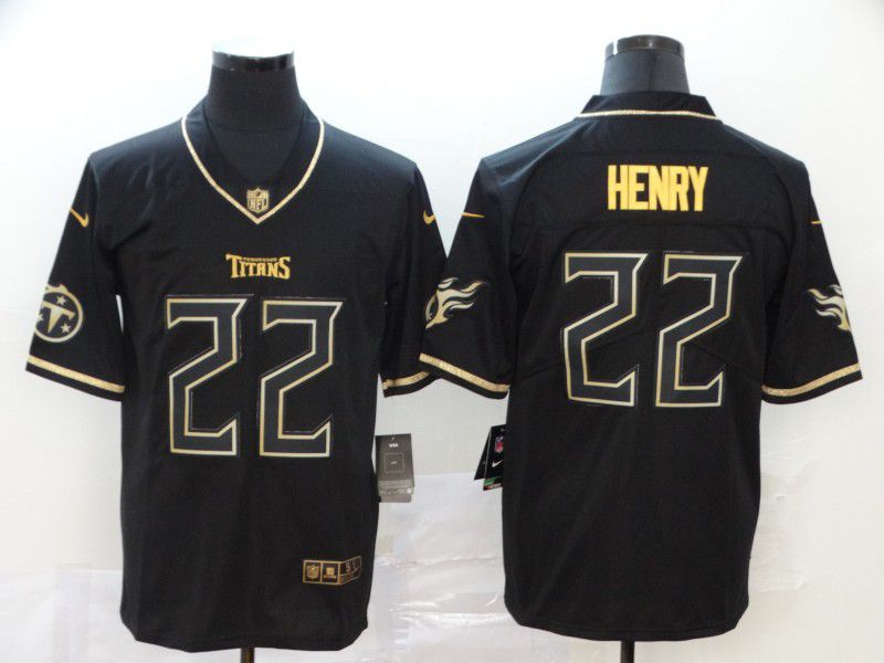 Men Tennessee Titans 22 Henry Black Retro gold character Nike NFL Jerseys